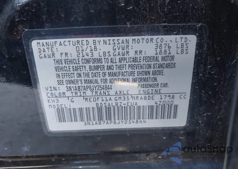 2018 Nissan Sentra S z USA, uszkodzony, nr VIN 3N1AB7AP8JY254844
